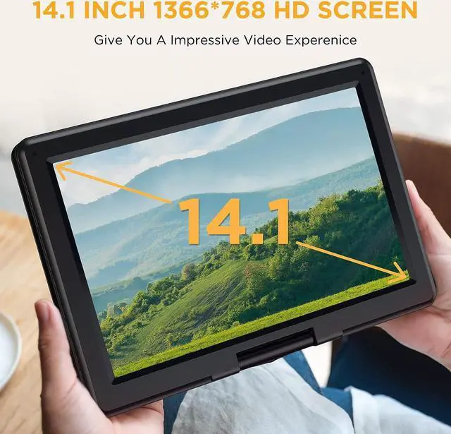Alt view image 4 of 7 - DBPOWER 16.9" Portable DVD Player with 14.1" HD Swivel Large Screen, Support DVD/USB/SD Card and Multiple Disc Formats, 6 Hrs 5000mAH Rechargeable Battery, Sync TV/Projector, High Volume Speaker