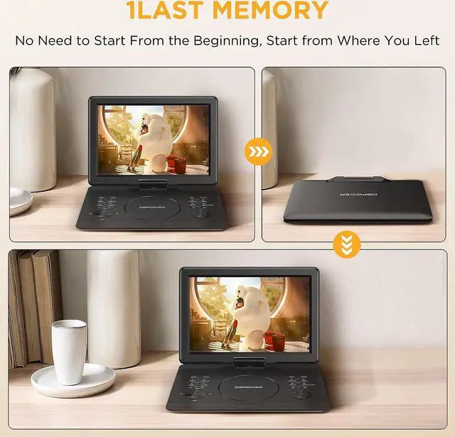 Alt view image 7 of 7 - DBPOWER 16.9" Portable DVD Player with 14.1" HD Swivel Large Screen, Support DVD/USB/SD Card and Multiple Disc Formats, 6 Hrs 5000mAH Rechargeable Battery, Sync TV/Projector, High Volume Speaker