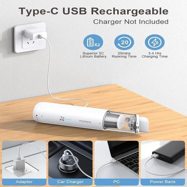 Alt view image 4 of 7 - MOOKA Cordless Car Vacuum Rechargeable, 1.1LB Lightweight Portable Mini Vacuum for Car,Home, Dual Filtration Handheld Vacuum Cleaner with Blower, 6000Pa Suction Power, USB C Fast Charging