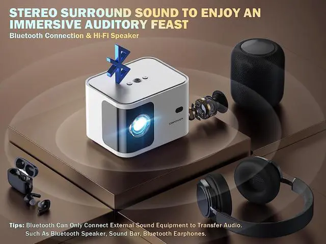 Alt view image 5 of 7 - [Electric Focus] 5G WiFi Mini Bluetooth Projector 4K Support, 300 ANSI HD 1080P Portable Video Projector, ±40° Vertical Keystone|Zoom|Timer, DBPOWER Smartphone Projector Outdoor Movie for TV (White)