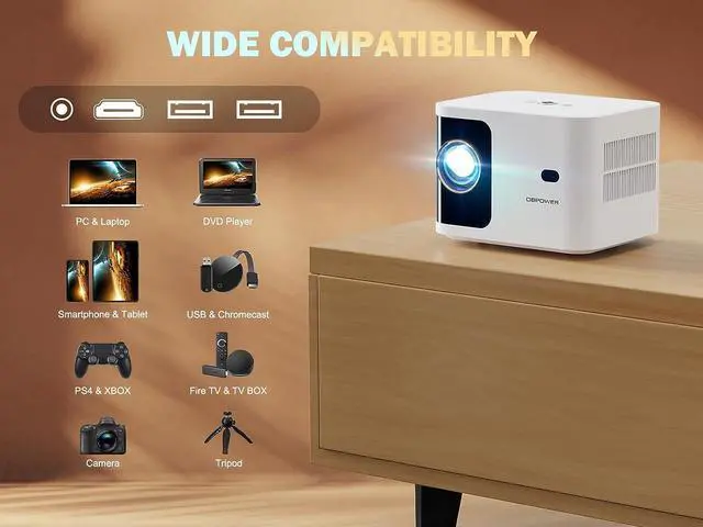 Alt view image 7 of 7 - [Electric Focus] 5G WiFi Mini Bluetooth Projector 4K Support, 300 ANSI HD 1080P Portable Video Projector, ±40° Vertical Keystone|Zoom|Timer, DBPOWER Smartphone Projector Outdoor Movie for TV (White)
