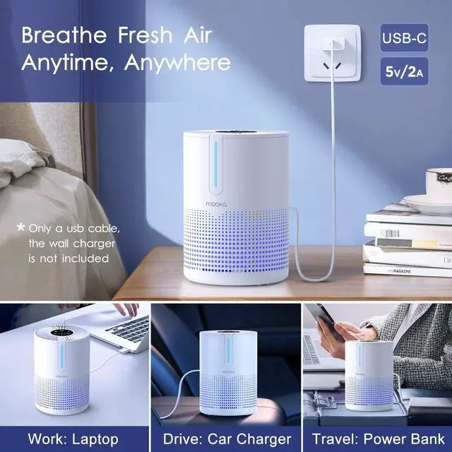 Alt view image 4 of 7 - Air Purifiers for Bedroom Home, MOOKA HEPA H13 Filter Protable Air Purifier with USB Cable for Smokers Pollen Pets Dust Odors in Office Car 300 Sq.Ft, Travel Desktop Air Cleaner with Fragrance Sponge