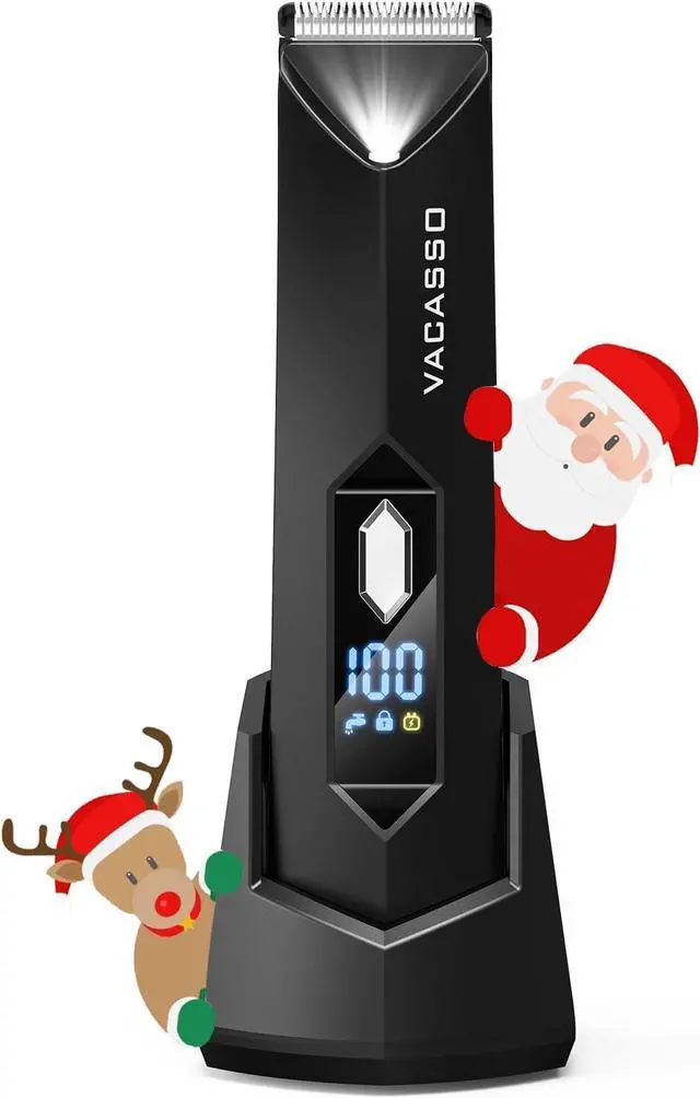 Main image of VACASSO Electric Body Hair Trimmer for Men Ball/Pubic/Groin,Body Shavers for Men w/Light&LED Display,Waterproof Wet/Dry Clippers,Male Hygiene Grooming Razor w/USB Recharge Dock,Ceramic Blade Head