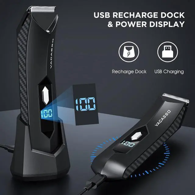 Alt view image 3 of 7 - VACASSO Electric Body Hair Trimmer for Men Ball/Pubic/Groin,Body Shavers for Men w/Light&LED Display,Waterproof Wet/Dry Clippers,Male Hygiene Grooming Razor w/USB Recharge Dock,Ceramic Blade Head
