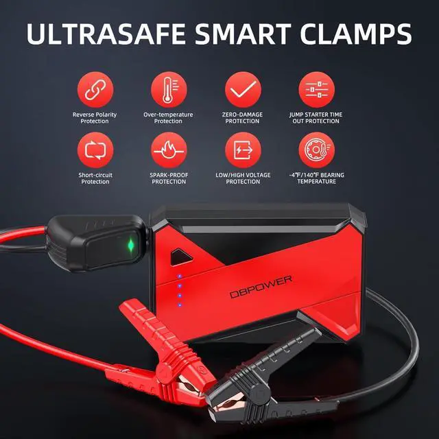 Alt view image 4 of 7 - DBPOWER 1000A Portable Car Jump Starter (UP to 7.0L Gas, 5.5L Diesel Engine), 12V Lithium-Ion Auto Battery Booster, Power Pack with LCD Screen Clamp Cables,USB Quick Charge, LED Flashlight