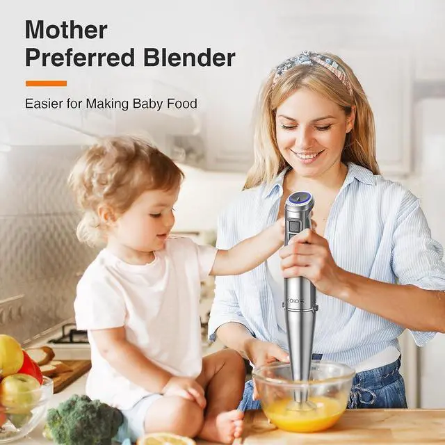 Alt view image 5 of 7 - KOIOS 1100W Immersion Hand Blender, Stainless Steel Stick Blender with 12-Speed & Turbo Mode, 5-in-1 Handheld Blender with 600ml Mixing Beaker with Lid, 500ml Chopper, Whisk, Milk Frother, BPA-Free