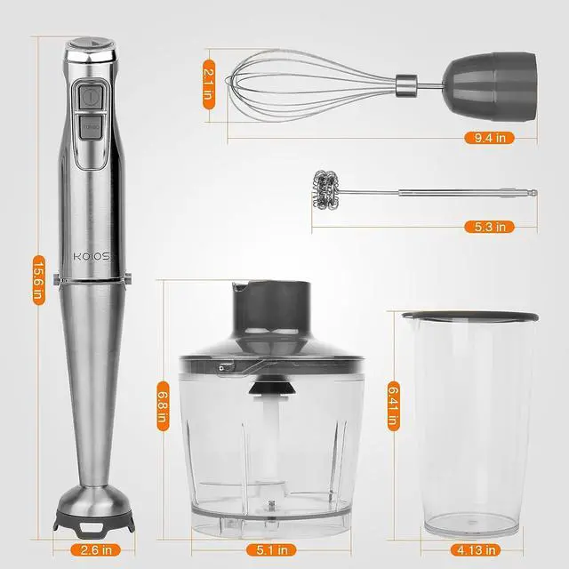 Alt view image 7 of 7 - KOIOS 1100W Immersion Hand Blender, Stainless Steel Stick Blender with 12-Speed & Turbo Mode, 5-in-1 Handheld Blender with 600ml Mixing Beaker with Lid, 500ml Chopper, Whisk, Milk Frother, BPA-Free