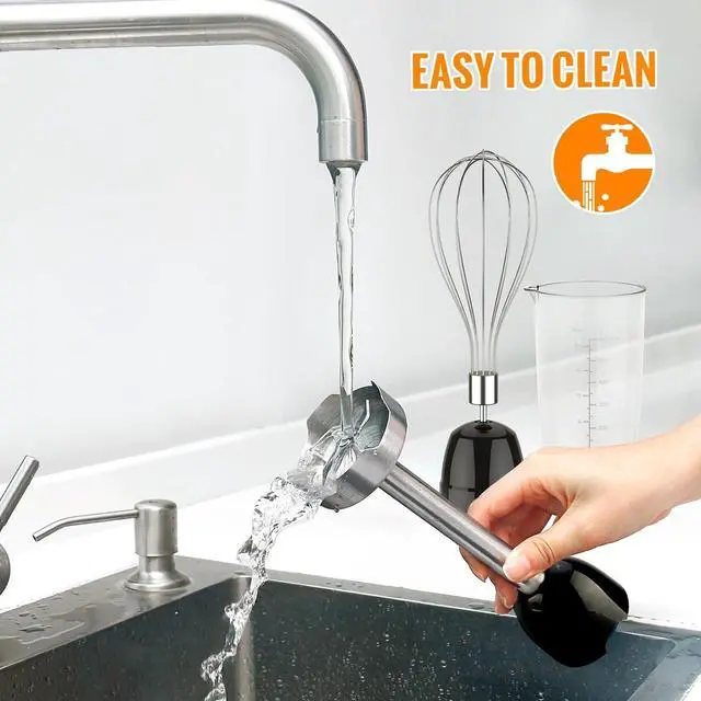 Alt view image 7 of 7 - Mooka Immersion Blender Handheld, 1100W 5-in-1 Multi-Purpose Hand Blender, 12-Speed Stick Blender, 600ml Beaker, 500ml Chopper, Egg Whisk, Milk Frother, Black