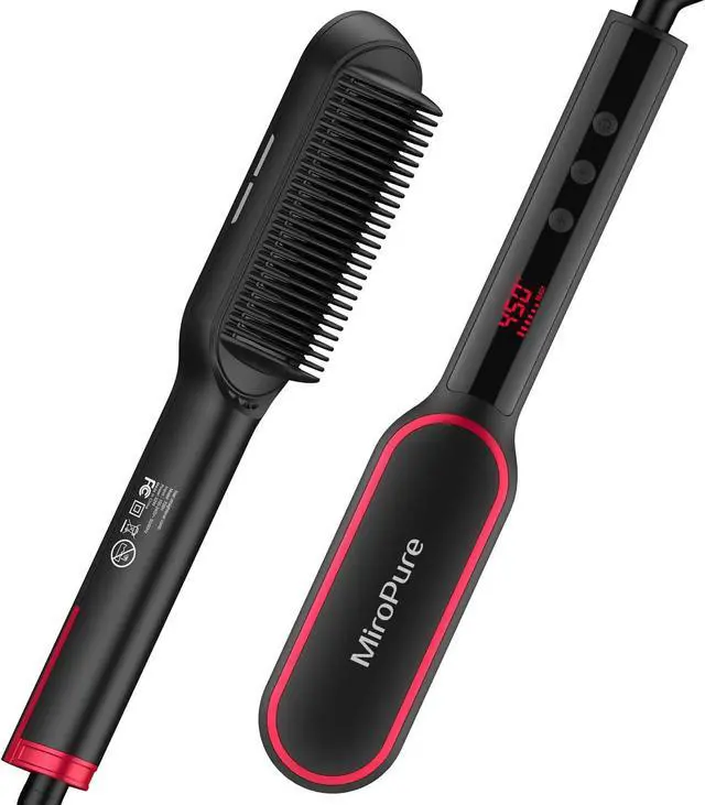 Main image of MiroPure Hair Straightener Brush, Ring Hair Straightener Comb Straightening Brush with 13 Temp Settings 30s Fast Heating & Negative Ions, Straightening Comb for Women with LED Display & Dual Voltage