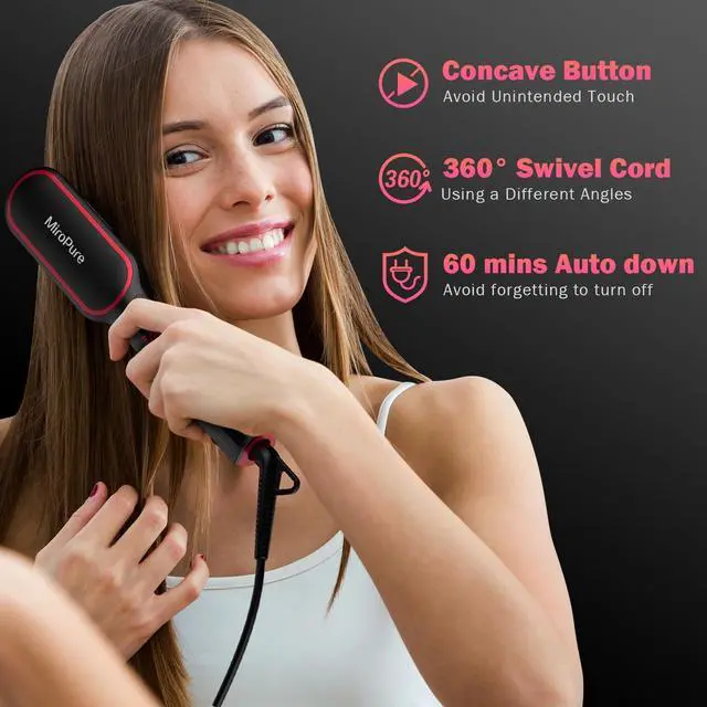 Alt view image 4 of 7 - MiroPure Hair Straightener Brush, Ring Hair Straightener Comb Straightening Brush with 13 Temp Settings 30s Fast Heating & Negative Ions, Straightening Comb for Women with LED Display & Dual Voltage