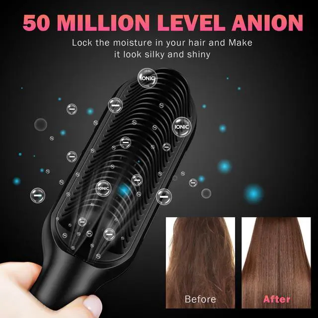 Alt view image 5 of 7 - MiroPure Hair Straightener Brush, Ring Hair Straightener Comb Straightening Brush with 13 Temp Settings 30s Fast Heating & Negative Ions, Straightening Comb for Women with LED Display & Dual Voltage