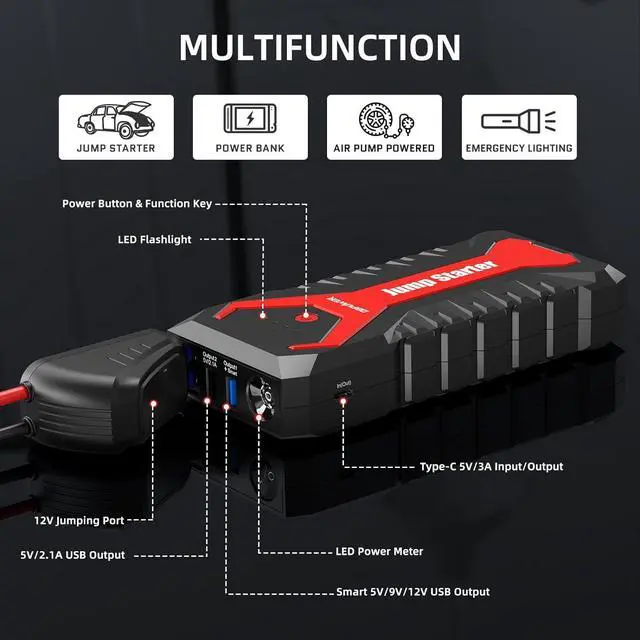 Alt view image 6 of 7 - DBPOWER 3000A/80.66Wh Portable Car Jump Starter (UP to 10.0L Gas/8.0L Diesel Engines) 12V Auto Lithium-Ion Battery Booster with Smart Clamp Cables, Quick Charge, and LED