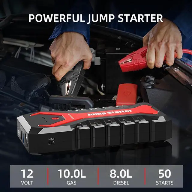 Alt view image 2 of 7 - DBPOWER 3000A/80.66Wh Portable Car Jump Starter (UP to 10.0L Gas/8.0L Diesel Engines) 12V Auto Lithium-Ion Battery Booster with Smart Clamp Cables, Quick Charge, and LED