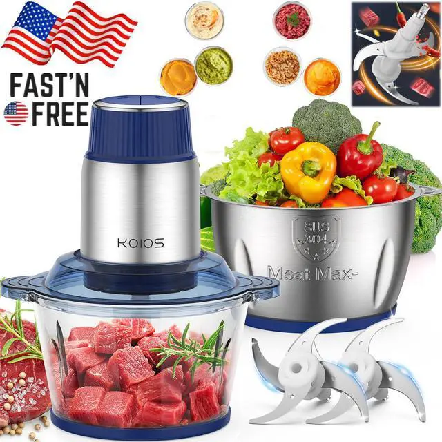 Main image of KOIOS Small Food Processor with 2 Bowls (8 Cup+8 Cup) & 2 Sets Bi-level Blade, 2L Electric Food Chopper Meat Grinder for Meat/Vegetable/Fruits/Nuts/Baby Food, 500W, 2 Speed Modes