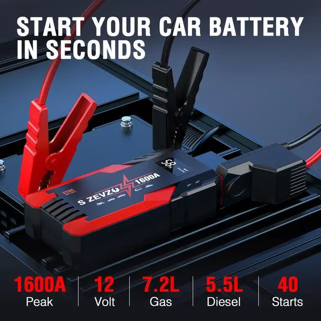 Alt view image 2 of 7 - SZEVZO 1600A 8000mAh Car Jump Starter Booster Jumper Box Power Bank Battery Charger