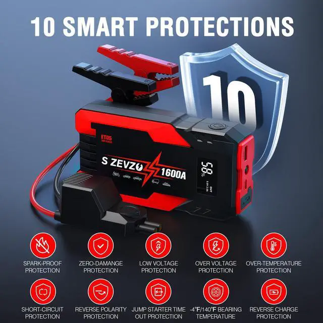 Alt view image 3 of 7 - SZEVZO 1600A 8000mAh Car Jump Starter Booster Jumper Box Power Bank Battery Charger