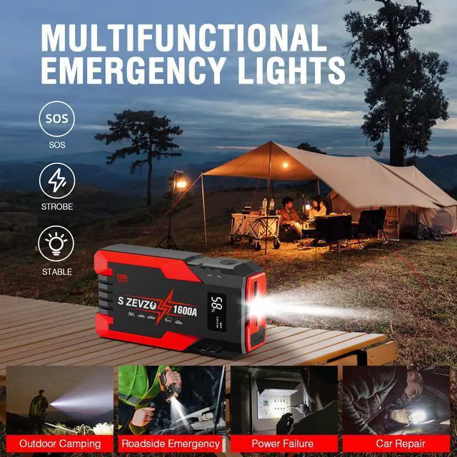 Alt view image 5 of 7 - SZEVZO 1600A 8000mAh Car Jump Starter Booster Jumper Box Power Bank Battery Charger