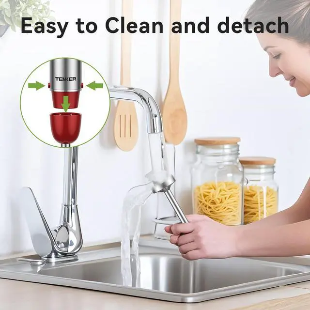 Alt view image 5 of 7 - TENKER 5-in-1 Hand Immersion Blender, 12 Speed Handheld Blender, Copper Motor Stainless Steel Blade Stick Blender,600ml Mixing Beaker,500ml Food Processor, Whisk, Milk Frother, BPA-Free, Red