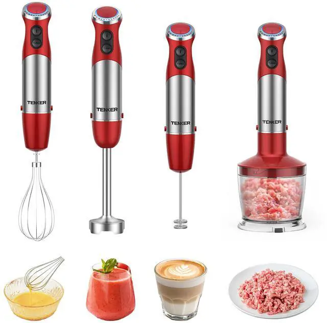 Alt view image 7 of 7 - TENKER 5-in-1 Hand Immersion Blender, 12 Speed Handheld Blender, Copper Motor Stainless Steel Blade Stick Blender,600ml Mixing Beaker,500ml Food Processor, Whisk, Milk Frother, BPA-Free, Red