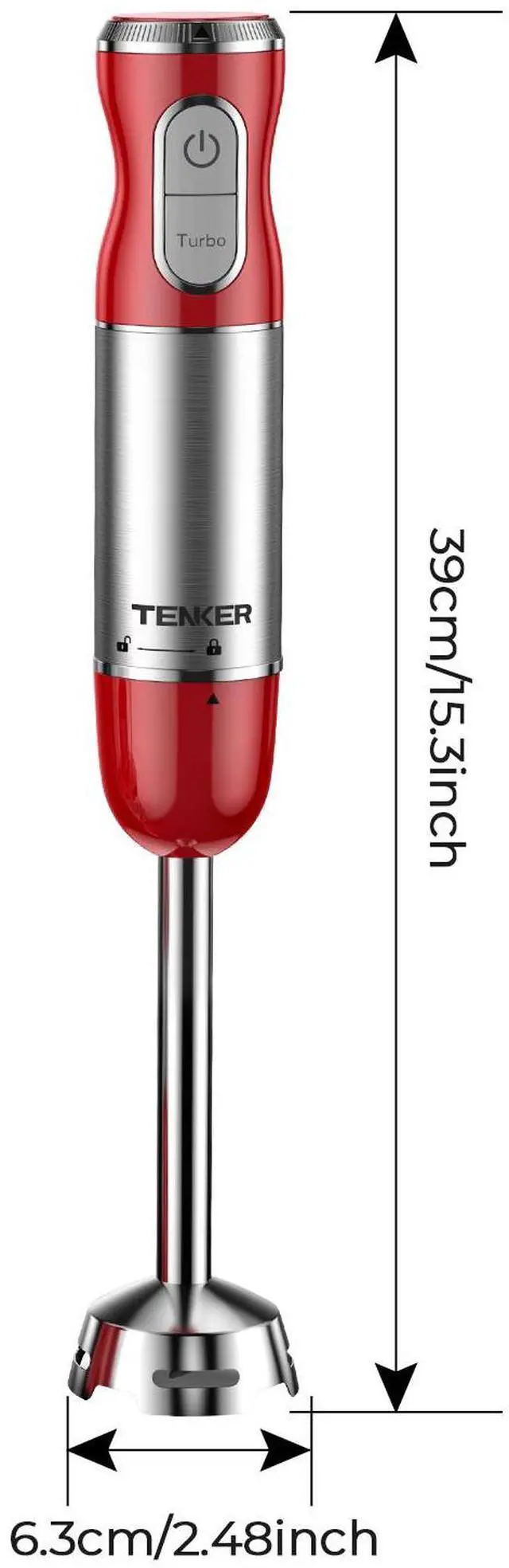 Alt view image 7 of 7 - TENKER HB-2016A 5-in-1 Hand Immersion Blender, 30 Speeds Handheld Blender, Copper Motor Stainless Steel Blade Stick Blender,600ml Mixing Beaker,500ml Food Processor, Whisk, Milk Frother, BPA-Free, Red