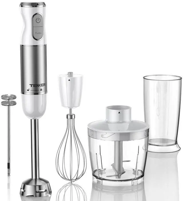 Alt view image 2 of 7 - TENKER HB-2016A Hand Blender 5 in 1 white Immersion Blender Set, 30-Speed Hand Stick Blender with 600ml Beaker, 500ml Food Processor, Egg Whisk, Milk Frother