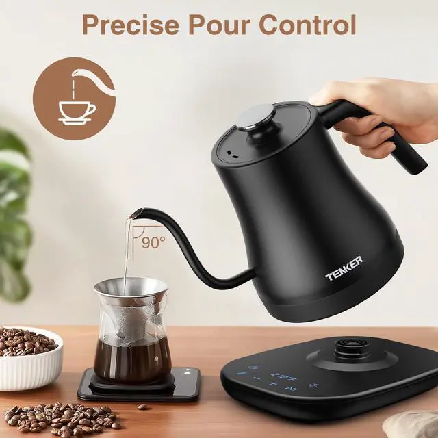 Alt view image 3 of 7 - TENKER Electric Gooseneck Kettle Temperature Control Pour-Over Tea Kettle for Coffee Brewing;  Stainless Steel Inner;  1300W Rapid Heating;  Temp Holding Matte Black