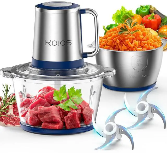 Main image of KOIOS 2L Electric Food Chopper Processor Vege Meat Grinder Mixer 2 Bowls Stainless Steel Glass
