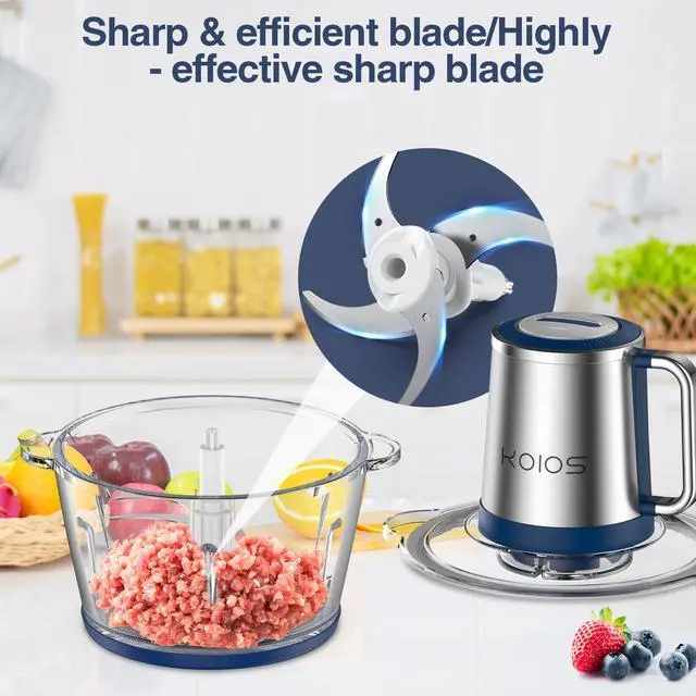 Alt view image 4 of 6 - KOIOS 2L Electric Food Chopper Processor Vege Meat Grinder Mixer 2 Bowls Stainless Steel Glass