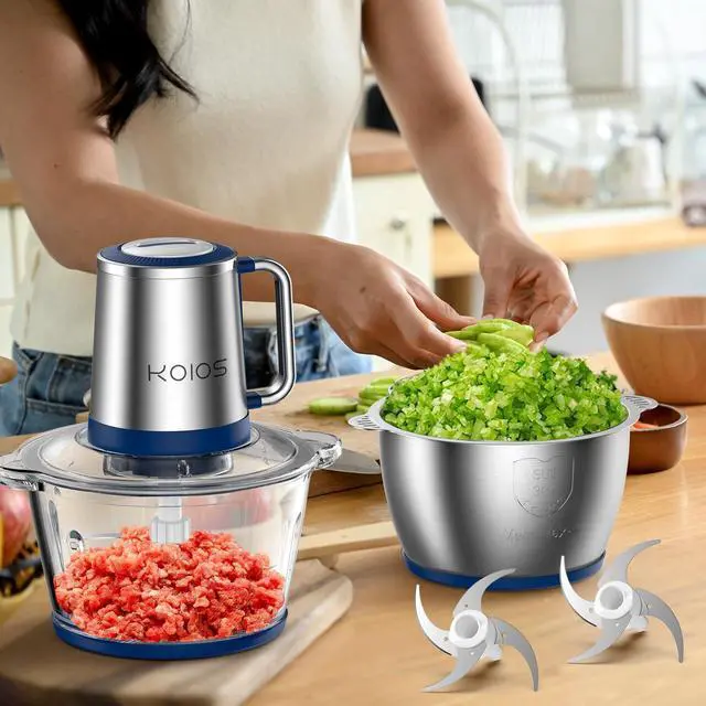 Alt view image 6 of 6 - KOIOS 2L Electric Food Chopper Processor Vege Meat Grinder Mixer 2 Bowls Stainless Steel Glass