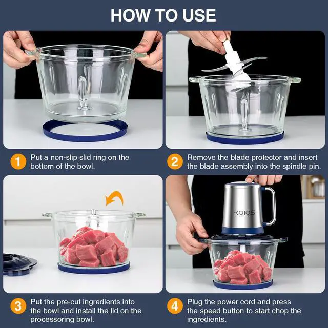 Alt view image 2 of 6 - KOIOS 2L Electric Food Chopper Processor Vege Meat Grinder Mixer 2 Bowls Stainless Steel Glass