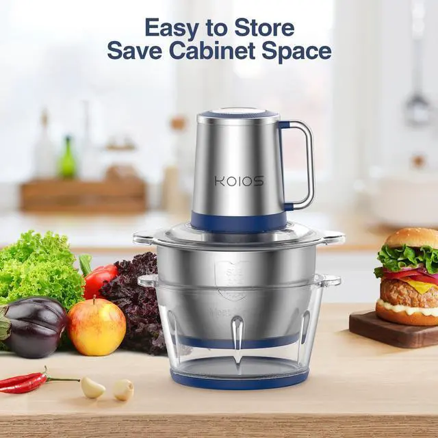 Alt view image 5 of 6 - KOIOS 2L Electric Food Chopper Processor Vege Meat Grinder Mixer 2 Bowls Stainless Steel Glass