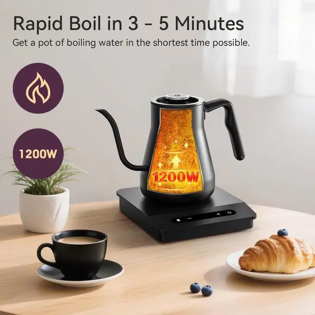 Alt view image 4 of 7 - TENKER Electric Gooseneck Kettle Gooseneck Pour Over Coffee Tea Kettle 1200W Temperature Control Rapid Boil in 3-5 minutes Keep Warm