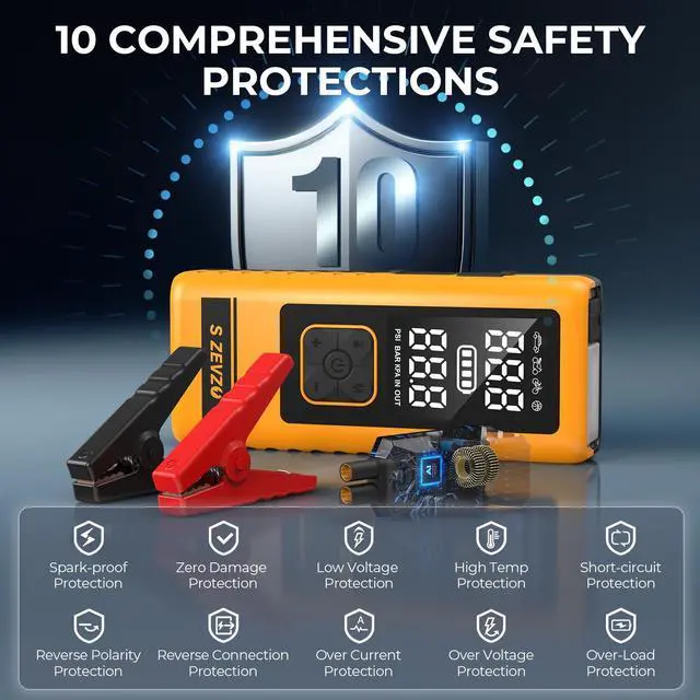 Alt view image 5 of 7 - SZEVZO M5 8800mAh Car Jump Starter with Air compressor Air Inflator Jumper Box Battery Charger Power Bank
