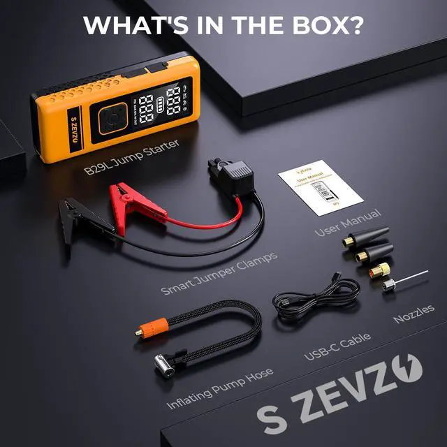 Alt view image 7 of 7 - SZEVZO M5 8800mAh Car Jump Starter with Air compressor Air Inflator Jumper Box Battery Charger Power Bank