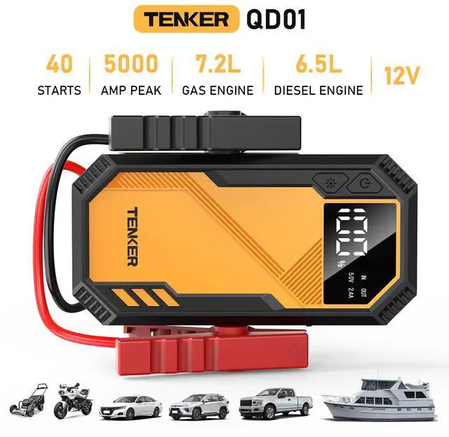 Alt view image 2 of 7 - TENKER QD01 5000A Car Jump Starter 7.2L Gas or 6.5L Diesel 44.4W Portable Power Bank LED Flashlight 12V Jumper Box 10 Protections Built in Comprehensive Protection