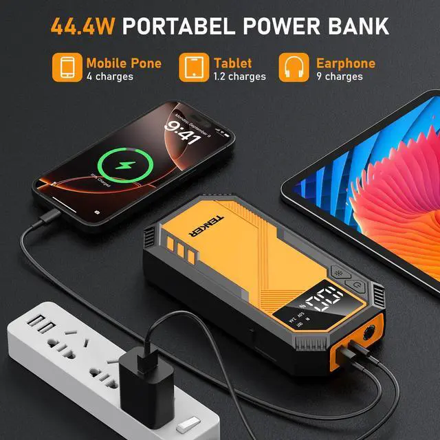 Alt view image 6 of 7 - TENKER QD01 5000A Car Jump Starter 7.2L Gas or 6.5L Diesel 44.4W Portable Power Bank LED Flashlight 12V Jumper Box 10 Protections Built in Comprehensive Protection