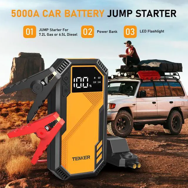 Alt view image 7 of 7 - TENKER QD01 5000A Car Jump Starter 7.2L Gas or 6.5L Diesel 44.4W Portable Power Bank LED Flashlight 12V Jumper Box 10 Protections Built in Comprehensive Protection