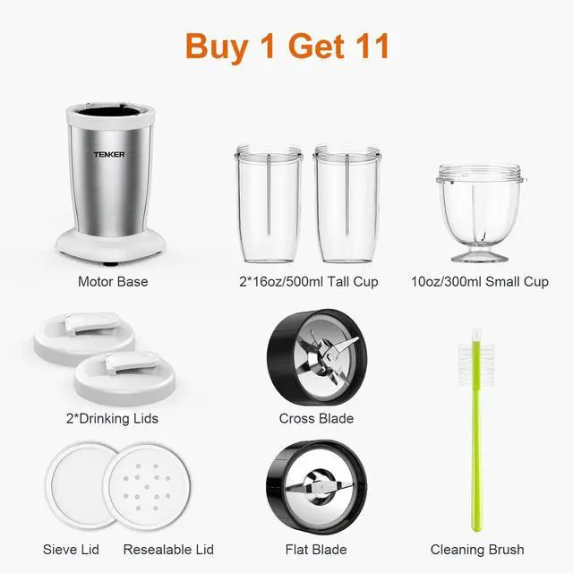 Alt view image 5 of 7 - TENKER Personal Smoothie Blenders Juice Shakes 900W Juicer Maker Countertop Blender White