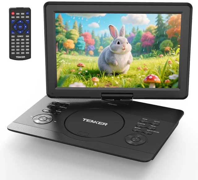 Main image of TENKER 16.9" Portable DVD Players w/14" HD Swivel Screen, 6-Hour Rechargeable Battery Black Color