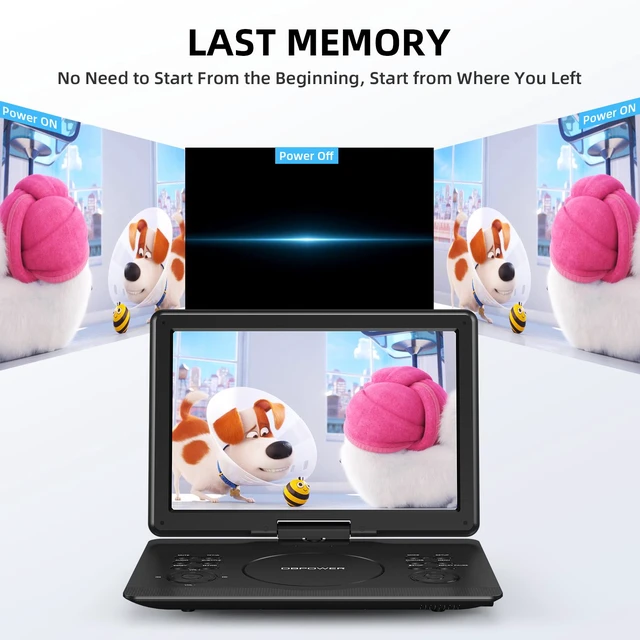 Alt view image 6 of 7 - TENKER 16.9" Portable DVD Players w/14" HD Swivel Screen, 6-Hour Rechargeable Battery Black Color