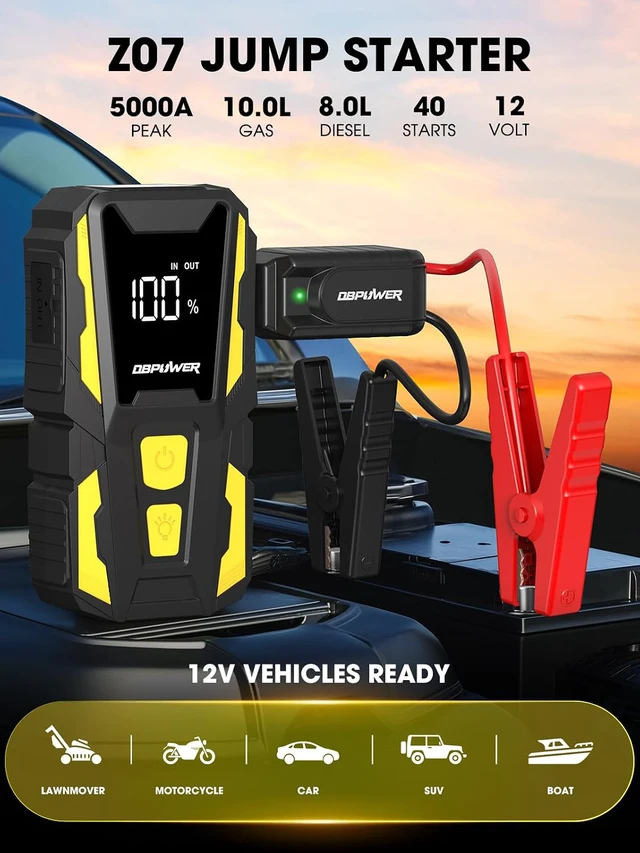 Alt view image 2 of 7 - DBPOWER 5000A Jump Starter, 74Wh Car Battery Jump Starter for Up to 10.0L Gas and 8.0L Diesel Engine, 12V Portable Jump Box Battery Pack with Display, LED Light, Jumper Cables, and Storage Case