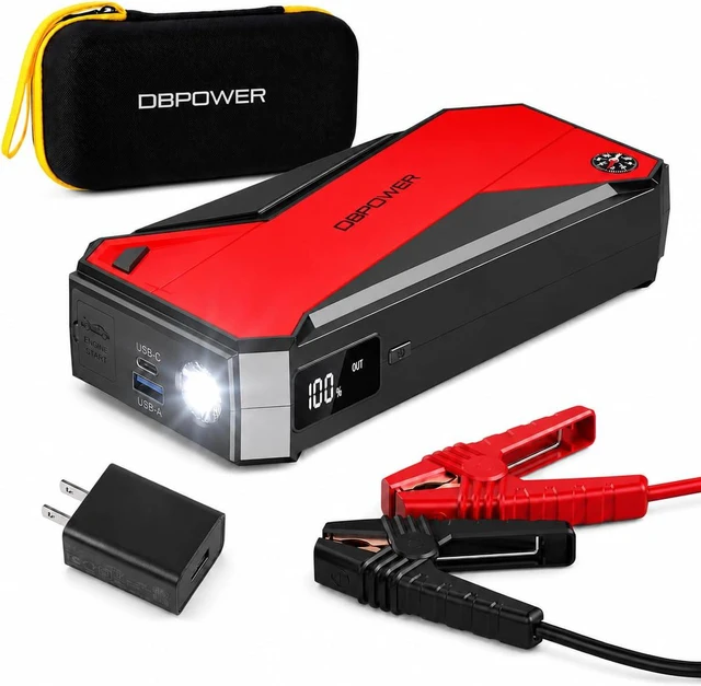 Main image of DBPOWER Peak 3000A 18000mAh Portable Car Jump Starter (up to 8.0L Gas, 6.0L Diesel Engine) Battery Booster with Smart Charging Port, Compass, LCD Screen and LED Light (Black/Red)