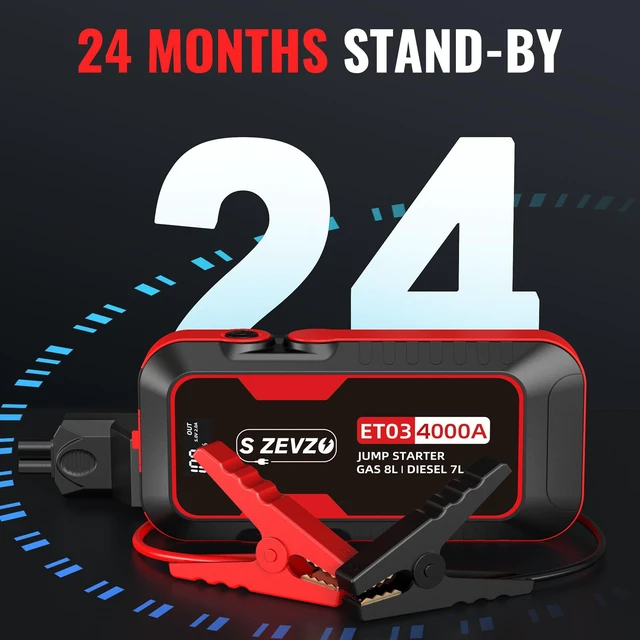 Alt view image 6 of 7 - S ZEVZO ET03 Car Jump Starter 4000A Jump Starter Battery Pack for Up to 8.0L Gas and 7.0L Diesel Engines, 74Wh Portable 12V Jump Box with USB Ports, LCD Display, Storage Case, and LED Light