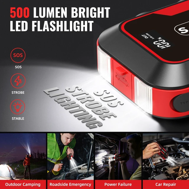 Alt view image 3 of 7 - S ZEVZO ET03 Car Jump Starter 4000A Jump Starter Battery Pack for Up to 8.0L Gas and 7.0L Diesel Engines, 74Wh Portable 12V Jump Box with USB Ports, LCD Display, Storage Case, and LED Light