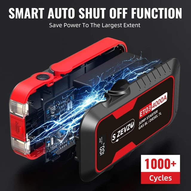 Alt view image 7 of 7 - S ZEVZO ET03 Car Jump Starter 4000A Jump Starter Battery Pack for Up to 8.0L Gas and 7.0L Diesel Engines, 74Wh Portable 12V Jump Box with USB Ports, LCD Display, Storage Case, and LED Light