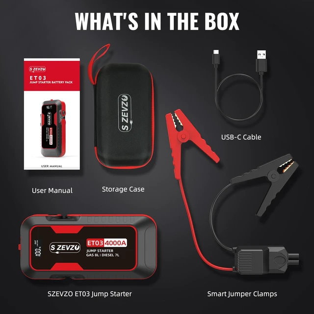 Alt view image 5 of 7 - S ZEVZO ET03 Car Jump Starter 4000A Jump Starter Battery Pack for Up to 8.0L Gas and 7.0L Diesel Engines, 74Wh Portable 12V Jump Box with USB Ports, LCD Display, Storage Case, and LED Light