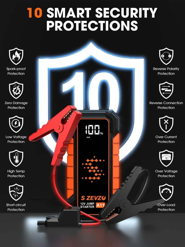 Alt view image 6 of 7 - S ZEVZO A11 Jump Starter, Upgraded 5000A Car Battery Jumper Starter Portable (10.0L Gas & 7.0L Diesel Engines) with Booster 12V Lithium Jump Box with USB Charger, LCD Display, Flashlight, and Case
