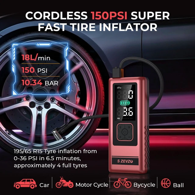 Alt view image 3 of 7 - S ZEVZO Car Jump Starter with Air Compressor, 6000A 150PSI Jump Box Battery Pack(6.0 Gas/4.0L Diesel), Portable 12V Jump Box with Auto-Shutoff Tire Inflator, USB Ports, LCD Display & LED Light