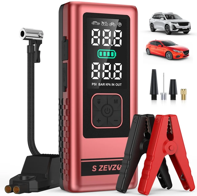 Main image of S ZEVZO Car Jump Starter with Air Compressor, 6000A 150PSI Jump Box Battery Pack(6.0 Gas/4.0L Diesel), Portable 12V Jump Box with Auto-Shutoff Tire Inflator, USB Ports, LCD Display & LED Light