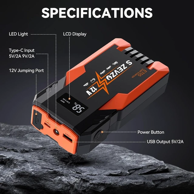 Alt view image 4 of 7 - S ZEVZO ET05 Jump Starter 5000A Portable Car Jump Starter Battery Pack (7.2L Gas/ 5.5L Diesel), 51.8Wh 12V Jump Box with USB Ports, LCD Display and 3 Modes Flashlight